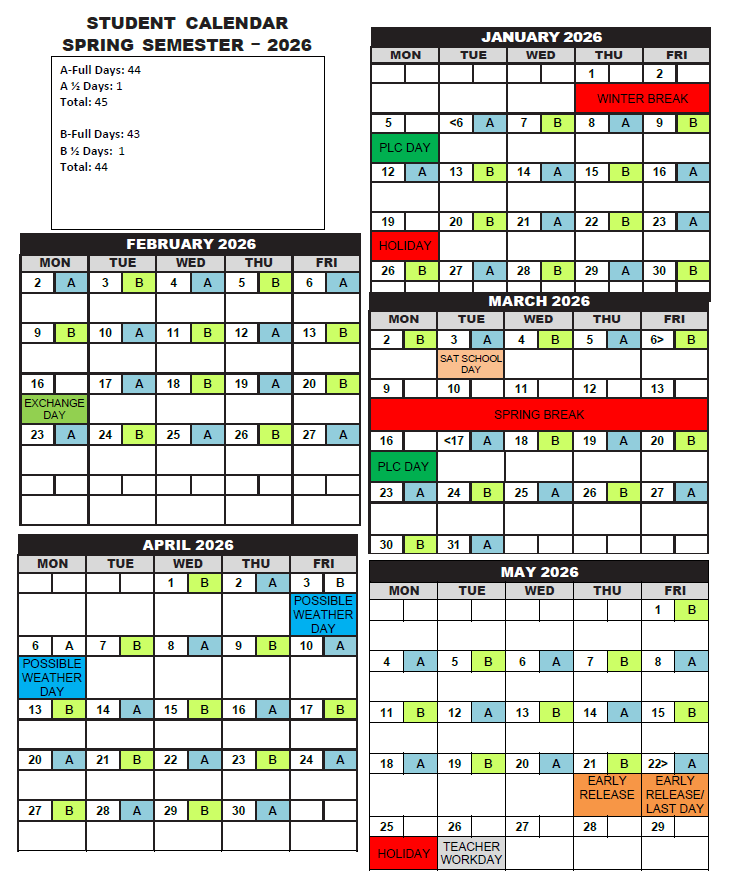 Spring A/B Calendar